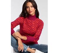 Rollkragenpullover MELROSE, Damen, Gr. 38, rot (rot, pink), Strick, Obermaterial: 70% Viskose, 30% Polyamid, Jacquardmuster, tailliert hüftlang, hoch geschlossener Ausschnitt, Rippbündchen, Pullover R