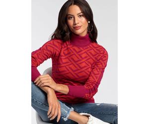 Rollkragenpullover MELROSE, Damen, Gr. 40, rot (rot, pink), Strick, Obermaterial: 70% Viskose, 30% Polyamid, Jacquardmuster, tailliert hüftlang, hoch geschlossener Ausschnitt, Rippbündchen, Pullover R