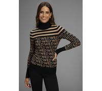 Rollkragenpullover MELROSE, Damen, Gr. 42, gelb (schwarz, camel, gestreift), Feinstrick, Obermaterial: 70% Viskose, 30% Polyamid, gestreift, sehr figurbetont hüftlang, hoch geschlossener Ausschnitt, R