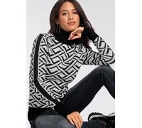 Rollkragenpullover MELROSE, Damen, Gr. 44, schwarz-weiß (schwarz, weiß), Strick, Obermaterial: 70% Viskose, 30% Polyamid, Jacquardmuster, tailliert hüftlang, hoch geschlossener Ausschnitt, Rippbündche