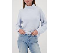 Rollkragenpullover MONARI "Pullover Lurex + Schmuck", Damen, Gr. 44, ice blau, Strick, Obermaterial: 56% Baumwolle, 37% Polyacryl, 7% metallisierte Fasern, unifarben, regular fit hüftlang, Rundhals, e