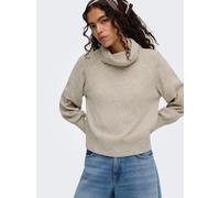 Rollkragenpullover ONLY "ONLOLIVIA LS ROLL NECK CC KNT", Damen, Gr. XS, beige (humus detail:melange), Strick, Obermaterial: 84% Polyester, 7% Polyacryl, 5% Wolle, 4% Elasthan, meliert, regular fit nor