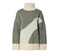Rollkragenpullover PIECES "PCLINNA ROLL NECK LOOSE KNIT PWP BC", Damen, Gr. S, schwarzest spruce pattern:birch, Strick, Obermaterial: 79% Polyester, 13% Polyacryl, 5% Wolle, 3% Elasthan, colorblocking