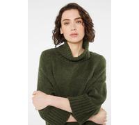 Rollkragenpullover SENSES.THE LABEL, Damen, Gr. M/L, grün (natural khaki), Feinstrick, Material: 67% Polyacryl, 14% Polyester, 12% Polyamid, 7% Elasthan, Strukturmuster, oversize lang, Rundhals, Ragla