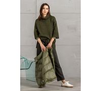 Rollkragenpullover SENSES.THE LABEL, Damen, Gr. XS/S, grün (natural khaki), Material: 67% Polyacryl, 14% Polyester, 12% Polyamid, 7% Elasthan, Strukturmuster, oversize lang, Rundhals, Raglanärmel Ripp