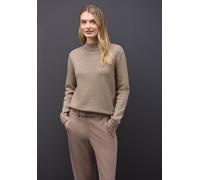 Stehkragenpullover STREET ONE, Damen, Gr. 38, mocha glow meliert, Web, 37% Polyacryl, 29% Baumwolle, 29% Polyester, 5% Nylon, unifarben, normal normal, hoch geschlossener Ausschnitt, Rippbündchen, Pul