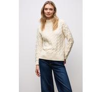 Strickpullover STREET ONE, Damen, Gr. 40, soft beige, Stoff, 51% Viskose, 30% Polyester, 19% Nylon, unifarben, normal normal, hoch geschlossener Ausschnitt, Rippbündchen, Pullover, mit Turtleneck (239