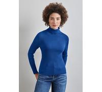 Rollkragenpullover STREET ONE, Damen, Gr. 46, blau (odyssey blau), Stoff, 52% Viskose, 28% Polyester, 20% Nylon, unifarben, normal normal, hoch geschlossener Ausschnitt, abgesteppt, Pullover, mit Ripp
