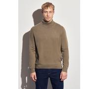 Rollkragenpullover STREET ONE MEN, Herren, Gr. L (42), beige (dull braun), Web, 100% Baumwolle, unifarben, normal normal, hoch geschlossener Ausschnitt, Rippbündchen, Pullover Rollkragenpullover, aus