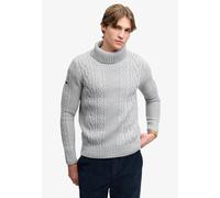 Rollkragenpullover SUPERDRY "JACOB CABLE ROLL NECK JUMPER", Herren, Gr. XXL, grau (mid grau), Strick, Obermaterial: 70% Polyacryl, 30% Wolle, unifarben, relaxed fit normal, Rundhals, Bündchen, Pullove