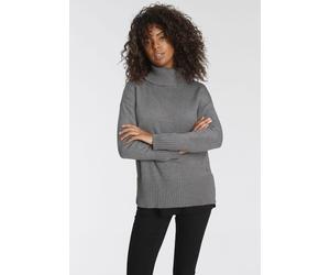 Rollkragenpullover TAMARIS "aus weicher Viskosemischung", Damen, Gr. 40/42, grau (grau, melange), Strick, Obermaterial: 50% Viskose, 28% Polyester, 22% Polyamid, meliert, unifarben, lässig geschnitten