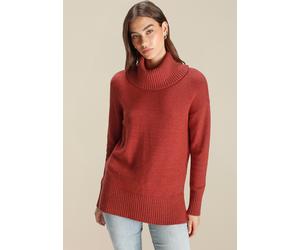 Rollkragenpullover TAMARIS "aus weicher Viskosemischung", Damen, Gr. 40/42, orange (rost melange), Strick, Obermaterial: 50% Viskose, 28% Polyester, 22% Polyamid, meliert, unifarben, lässig geschnitte