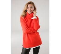 Rollkragenpullover TAMARIS, Damen, Gr. 32/34, rot (knallrot, melange), Strick, Obermaterial: 50% Viskose, 26% Polyamid, 24% Polyester, lässig geschnitten hüftbedeckend, Strickbündchen, Pullover Rollkr