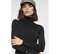 Rollkragenpullover TAMARIS, Damen, Gr. 36, schwarz, Obermaterial: 70% Viskose, 30% Polyamid, figurbetont hüftlang, Rippbündchen mit Druckknöpfen, Pullover Rollkragenpullover, in enger Form mit Knopfde