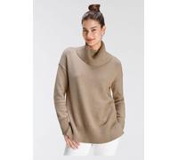 Rollkragenpullover TAMARIS, Damen, Gr. 40/42, beige (sand melange), Strick, Obermaterial: 50% Viskose, 26% Polyamid, 24% Polyester, meliert, lässig geschnitten hüftbedeckend, Strickbündchen, Pullover 