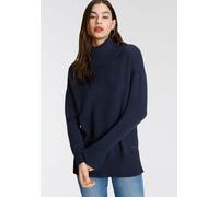 Rollkragenpullover TAMARIS, Damen, Gr. 44/46, blau (marine melange), Strick, Obermaterial: 50% Viskose, 26% Polyamid, 24% Polyester, meliert, lässig geschnitten hüftbedeckend, Strickbündchen, Pullover