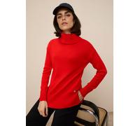 Rollkragenpullover TAMARIS, Damen, Gr. 44/46, rot (knallrot, melange), Strick, Obermaterial: 50% Viskose, 28% Polyester, 22% Polyamid, lässig geschnitten hüftbedeckend, Strickbündchen, Pullover Rollkr