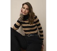 Rollkragenpullover TAMARIS, Damen, Gr. 44, braun (schwarz, camelfarben, gestreift), Feinstrick, Obermaterial: 70% Viskose, 30% Polyamid, Pullover Rollkragenpullover, im lässigen Streifendesign, Topsel