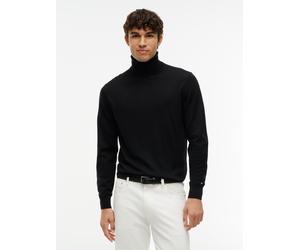 Rollkragenpullover TOMMY HILFIGER "NY MERINO ROLL NECK", Herren, Gr. S, schwarz, Strick, Obermaterial: 100% Wolle, regular fit normal, Pullover Rollkragenpullover, aus reiner Wolle (61477764-S) schwar