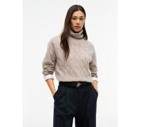 Rollkragenpullover TOMMY HILFIGER "SOFT WOOL CABLE ROLL-NK LS SWT", Damen, Gr. XL (46), beige (light camel heather), Strick, Obermaterial: 100% Wolle, meliert, normal, Rundhals, Pullover Rollkragenpul