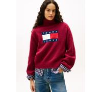 Rollkragenpullover TOMMY JEANS "TJW TURTLENECK FLAG SWEATER EXT", Damen, Gr. XL (42), lavish cerise, Strick, Obermaterial: 53% Polyester, 38% Nylon, 9% Wolle, gemustert, regular fit normal, Rundhals, 