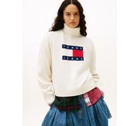 Rollkragenpullover TOMMY JEANS "TJW TURTLENECK FLAG SWEATER EXT", Damen, Gr. XXL (44), ancient weiß, Strick, Obermaterial: 53% Polyester, 38% Nylon, 9% Wolle, gemustert, regular fit normal, Rundhals,