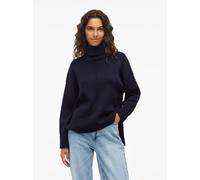 Rollkragenpullover VILA "VIOSTRIA ROLLNECK L/S KNIT TOP-NOOS", Damen, Gr. XL, blau (navy blazer), Strick, Obermaterial: 70% Viskose, 30% Polyester, unifarben, regular fit hüftlang, Rundhals, Rippstric
