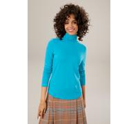 Rollkragenshirt ANISTON CASUAL, Damen, Gr. 38, blau (petrol), Single Jersey, Obermaterial: 95% Viskose, 5% Elasthan, unifarben, sehr figurbetont hüftlang, Shirts, in schwarz-bunt-bedruckt oder 4 trend
