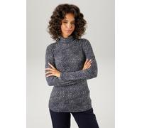 Rollkragenshirt ANISTON CASUAL, Damen, Gr. 40, blau (marine, weiß), Single Jersey, Obermaterial: 95% Viskose, 5% Elasthan, Minimalmuster, bedruckt, gemustert, sehr figurbetont hüftlang, Shirts, mit gr