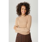 Rollkragenshirt ANISTON CASUAL, Damen, Gr. 42, braun (camelfarben), Single Jersey, Obermaterial: 48% Baumwolle, 47% Modal, 5% Elasthan, unifarben, sehr figurbetont hüftlang, gewellter Abschluss, Shirt