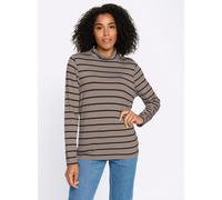Rollkragenshirt CLASSIC BASICS "Stehkragen-Shirt", Damen, Gr. 40, beige (sesam, schwarz, geringelt), 95% Viskose, 5% Elasthan, gemustert, gestreift, Shirts (26222314-40) sesam, schwarz, geringelt