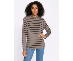 Rollkragenshirt CLASSIC BASICS "Stehkragen-Shirt", Damen, Gr. 56, beige (sesam, schwarz, geringelt), 95% Viskose, 5% Elasthan, gemustert, gestreift, Shirts (26222314-56) sesam, schwarz, geringelt