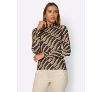 Rollkragenshirt CREATION L "Shirtrolli", Damen, Gr. 52, grau (graphit, camel, gemustert), 95% Viskose, 5% Elasthan, gemustert, Shirts (37106155-52) graphit, camel, gemustert