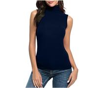 Rollkragenshirt Damen Sexy Ärmerlos Rolli Top Rollkragen Weste Sommer Tshirt Einfarbig Basic Tanktop Y2K Oberteile Turtleneck Pullover Slim Fit Shirt Enge Tanktops Leichte Tee Tops Streetwear