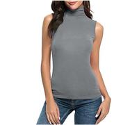 Rollkragenshirt Damen Sexy Ärmerlos Rolli Top Rollkragen Weste Sommer Tshirt Einfarbig Basic Tanktop Y2K Oberteile Turtleneck Pullover Slim Fit Shirt Enge Tanktops Leichte Tee Tops Streetwear