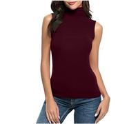Rollkragenshirt Damen Sexy Ärmerlos Rolli Top Rollkragen Weste Sommer Tshirt Einfarbig Basic Tanktop Y2K Oberteile Turtleneck Pullover Slim Fit Shirt Enge Tanktops Leichte Tee Tops Streetwear