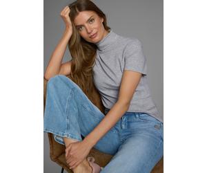 Rollkragenshirt FLASHLIGHTS, Damen, Gr. 32/34, grau (grau, meliert), Jersey, Obermaterial: 95% Baumwolle, 5% Viskose, unifarben, Basic, figurbetont hüftlang, hoch geschlossener Ausschnitt, Shirts, fig
