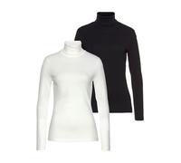 Rollkragenshirt FLASHLIGHTS, Damen, Gr. 32/34, schwarz-weiß (wollweiß, schwarz), Feinripp, Obermaterial: 100% Baumwolle, unifarben, Basic, sehr figurbetont, Shirts, Langarm, sehr figurbetont, aus Fein