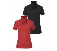 Rollkragenshirt FLASHLIGHTS, Damen, Gr. 40/42, rot (ziegelrot, schwarz), Rippware, Obermaterial: 100% Baumwolle, unifarben, Basic, figurbetont, abgesteppt, Shirts Rollkragenshirt, eng geschnitten, aus