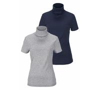 Rollkragenshirt FLASHLIGHTS, Damen, Gr. 44/46 (L), blau (grau, meliert, marine), Rippware, Obermaterial Melange: 95% Baumwolle, 5% Viskose. Obermaterial Uni: 100% Baumwolle, meliert, Basic, eng, abges