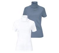 Rollkragenshirt FLASHLIGHTS, Damen, Gr. 44/46 (L), blau (hellblau, weiß), Rippware, Obermaterial: 100% Baumwolle, unifarben, Basic, eng, abgesteppt, Shirts, eng geschnitten, aus elastischem Material,