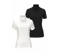 Rollkragenshirt FLASHLIGHTS, Damen, Gr. 44/46, schwarz-weiß (wollweiß, schwarz), Rippware, Obermaterial: 100% Baumwolle, unifarben, Basic, figurbetont, abgesteppt, Shirts Rollkragenshirt, eng geschnit