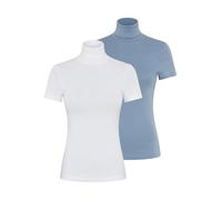 Rollkragenshirt FLASHLIGHTS, Damen, Gr. 48/50 (XL), blau (hellblau, weiß), Rippware, Obermaterial: 100% Baumwolle, unifarben, Basic, eng, abgesteppt, Shirts, eng geschnitten, aus elastischem Material,