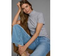 Rollkragenshirt FLASHLIGHTS, Damen, Gr. 48/50, grau (grau, meliert), Jersey, Obermaterial: 95% Baumwolle, 5% Viskose, unifarben, Basic, figurbetont hüftlang, hoch geschlossener Ausschnitt, Shirts, fig