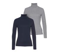 Rollkragenshirt FLASHLIGHTS, Damen, Gr. 52/54, blau (grau, meliert, marine), Rippware, Graumeliert (Obermaterial): 90% Baumwolle, 10% Viskose. Obermaterial: 100% Baumwolle, unifarben, Basic, sehr figu