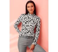 Rollkragenshirt HEINE "Druck-Shirt", Damen, Gr. 46, blau (marine, ecru, bedruckt), 95% Viskose, 5% Elasthan, bedruckt, gemustert, mehrfarbig, Shirts (28577559-46) marine, ecru, bedruckt