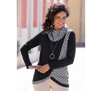 Rollkragenshirt INSPIRATIONEN "Rollkragen-Shirt", Damen, Gr. 52, schwarz (schwarz, ecru, bedruckt), 100% Baumwolle, bedruckt, gemustert, mehrfarbig, Shirts (81818527-52) schwarz, ecru, bedruckt