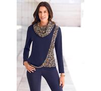 Rollkragenshirt INSPIRATIONEN "Shirt", Damen, Gr. 42, bunt (marine, ocker, gemustert), 50% Baumwolle, 50% Modal, geblümt, gemustert, mehrfarbig, Shirts (60071956-42) marine, ocker, gemustert
