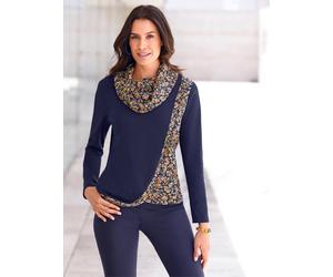 Rollkragenshirt INSPIRATIONEN "Shirt", Damen, Gr. 44, bunt (marine, ocker, gemustert), 50% Baumwolle, 50% Modal, geblümt, gemustert, mehrfarbig, Shirts (60071956-44) marine, ocker, gemustert