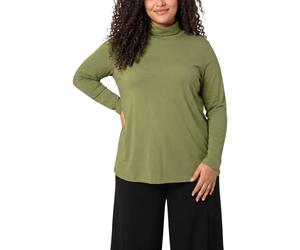Rollkragenshirt S.OLIVER CURVE, Damen, Gr. 44, grün (mossy olive), Web, Obermaterial: 100% Baumwolle, unifarben, lässig geschnitten hüftbedeckend, Rundhals, abgesteppte Kante, 20_2_7_Shirts, Langarm /